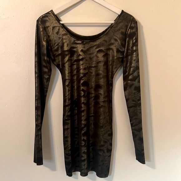 Erin Wasson x RVCA - Rare - Gold & Black Long Sleeve Mini Dress Sz XS - Picture 1 of 5